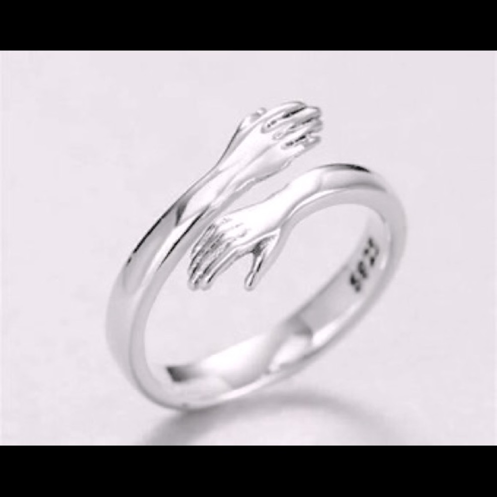 925 Sterling Silver ( Adjustable )Love Hug Silver Color Ring Fashion Ring